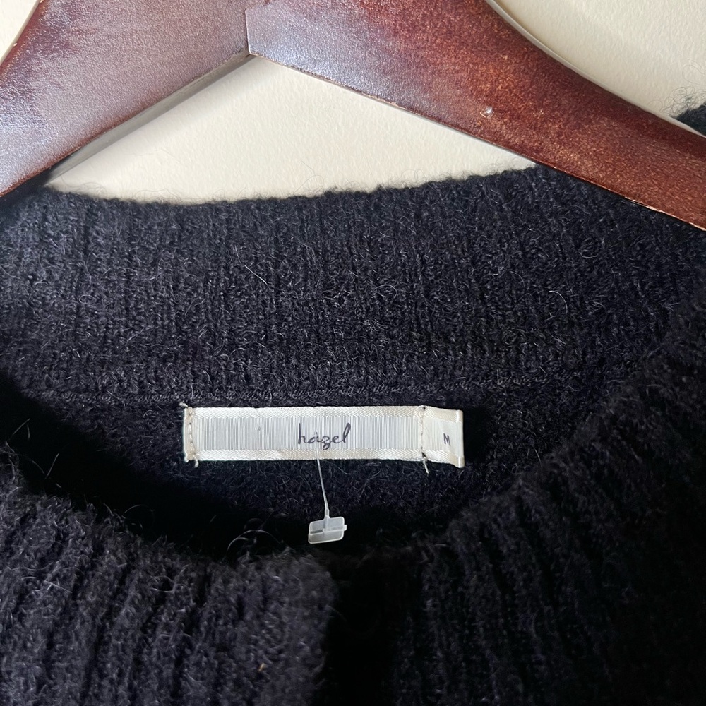 Vintage Black Mohair Blend Cardigan Sweater ruffle hem. HAGEL - Picture 4 of 5
